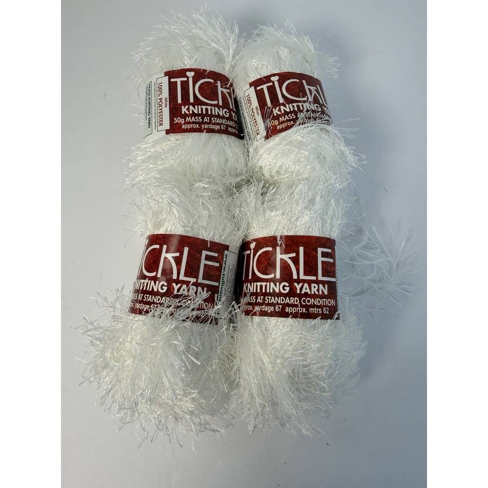 Tickle‎ Knitting Yarn White Eyelash 50g 67 Yds 4 Skeins Sullivans